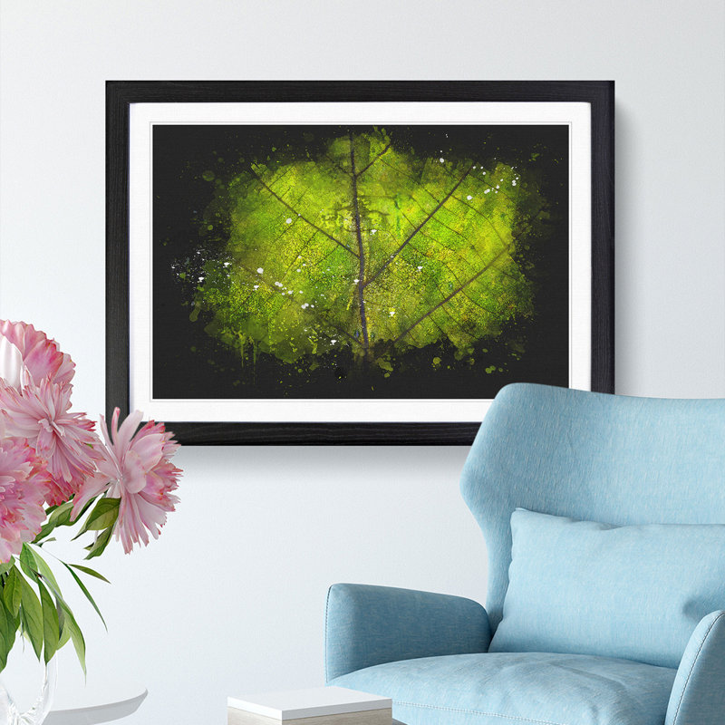 Lines Of The Leaf Paint Splash - Picture Frame Graphic Art, 62cm H x 87cm W x 2cm D, Black Framed