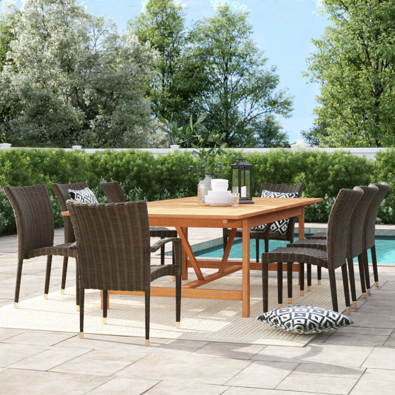 Anautica Rectangular 8 - Person 79'' Teak Finish Outdoor Furniture Dining Set, Light Teak Finish