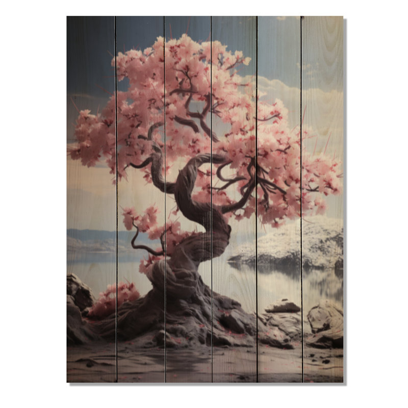 «Pink Blossoming Serenity II», reproduction florale et botanique sur bois de pin naturel, H 20 po x l 10 po x P 0,78 po