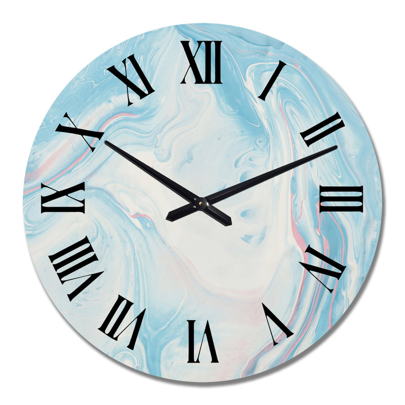 Horloge murale moderne bleu clair et blanc en marbre liquide III, Moyen