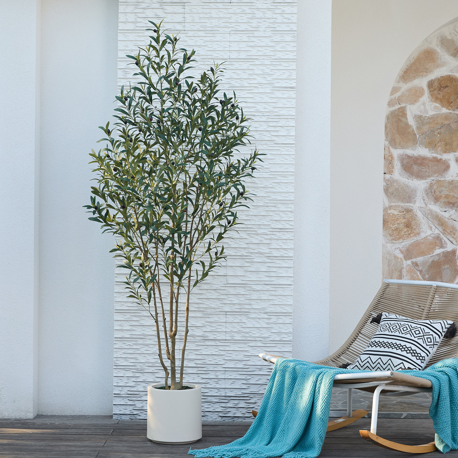 George Olive Tree in Planter, 84" H x 28" W x 28" D