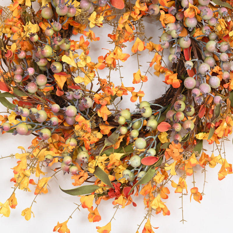 Couronne de fleurs artificielles d'automne 24 po, Yellow;Pink