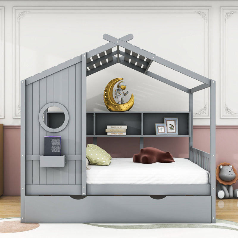 Lit plateforme avec lit gigogne Adaure, Complète, gris