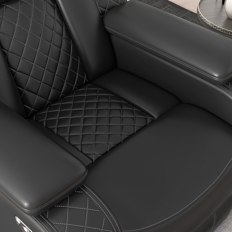 Davarious 37.8" Wide Modern Multifunctional Vegan Leather Dual Motor Power Recliner with Cup Holder (Set of 2), Black