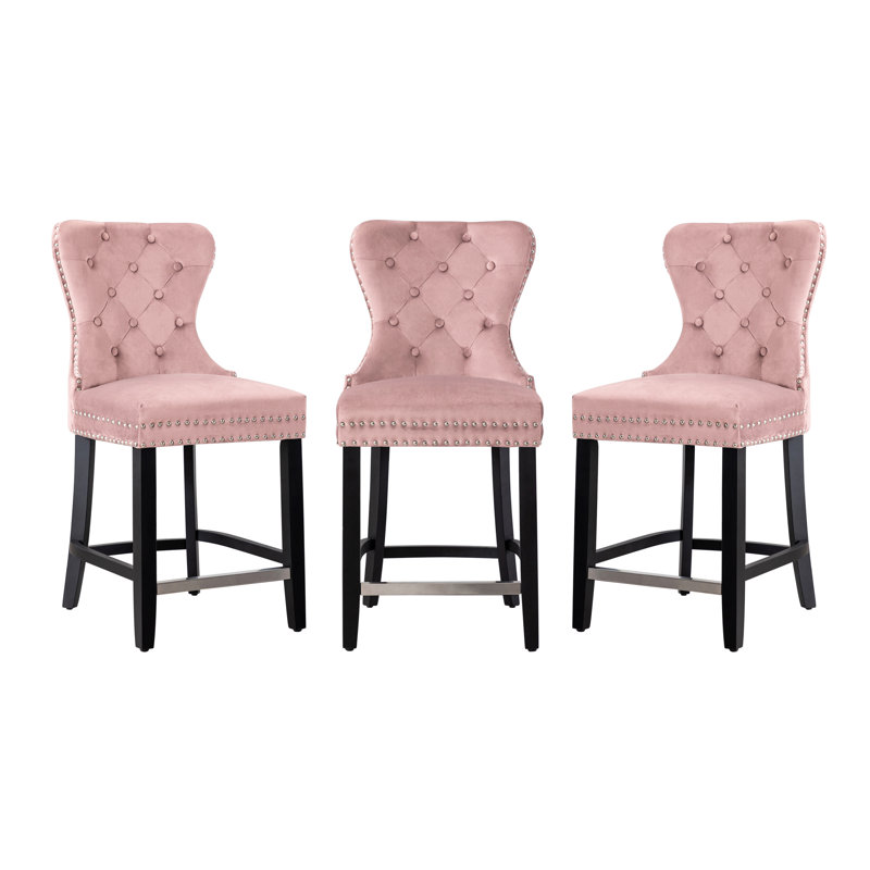Tabouret de bar et de comptoir Kirsten, Tabouret de comptoir (siège d'une hauteur de 24 p, Rose, Noir