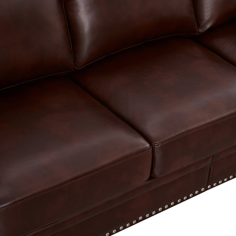 Classic Living Room Nails Sofa Faux Leather, Burgundy, 34.5" H x 82.68" W x 31.89" D