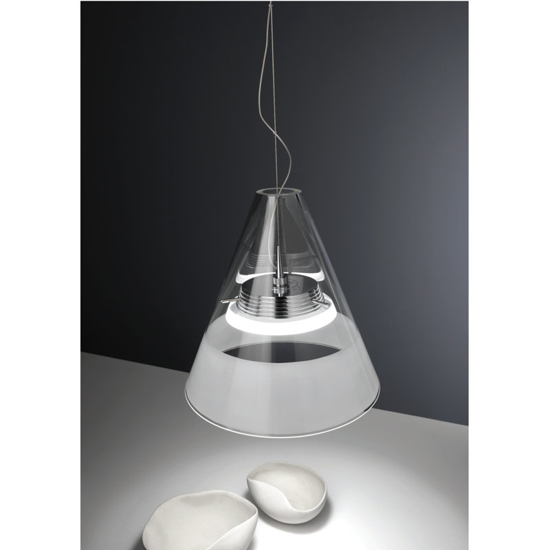 Dillinger 1 - Light Chrome LED Cone Pendant, Clear and sandblasted