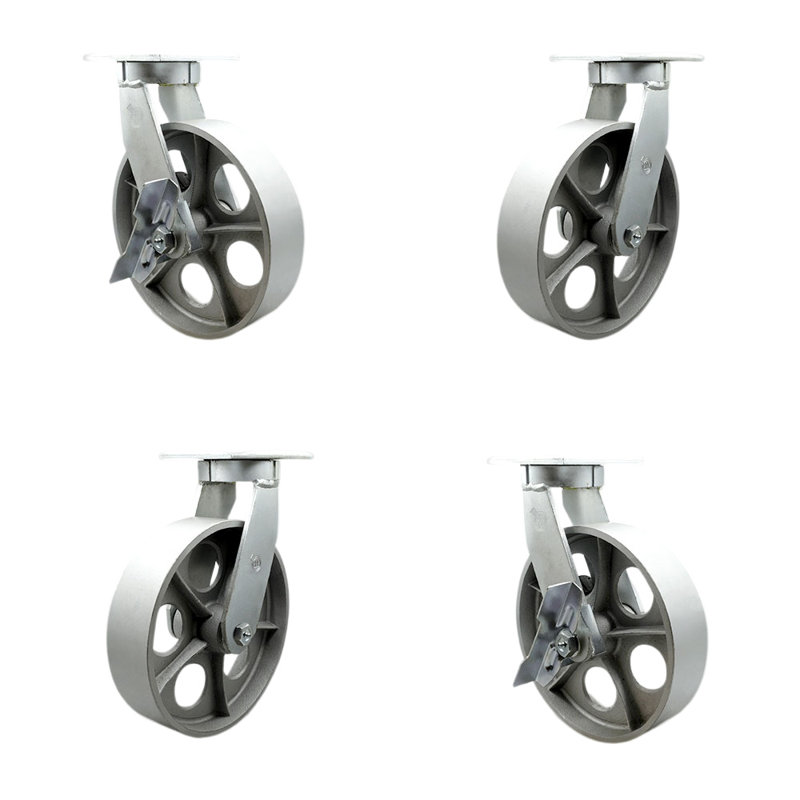 Ensemble de roulettes robustes en fonte semi-acier 2 verrous pivotants 2 freins SCC