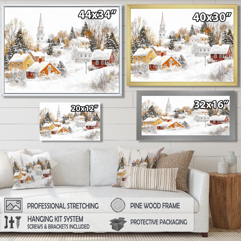 «Snowy Winter Village In Canada II - Winter Landscape», reproduction d'art mural, H 30 po x l 40 po, Toile tendue