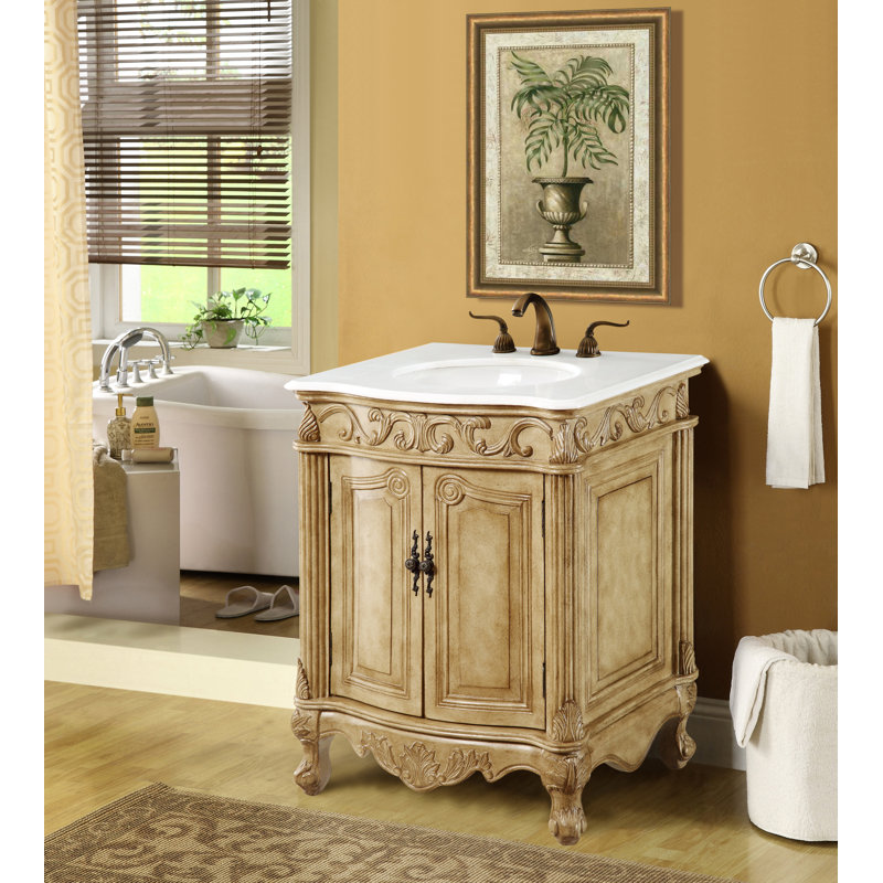 Lunette 27'' Single Bathroom Vanity with Top, Antique Beige, Off White/Cream