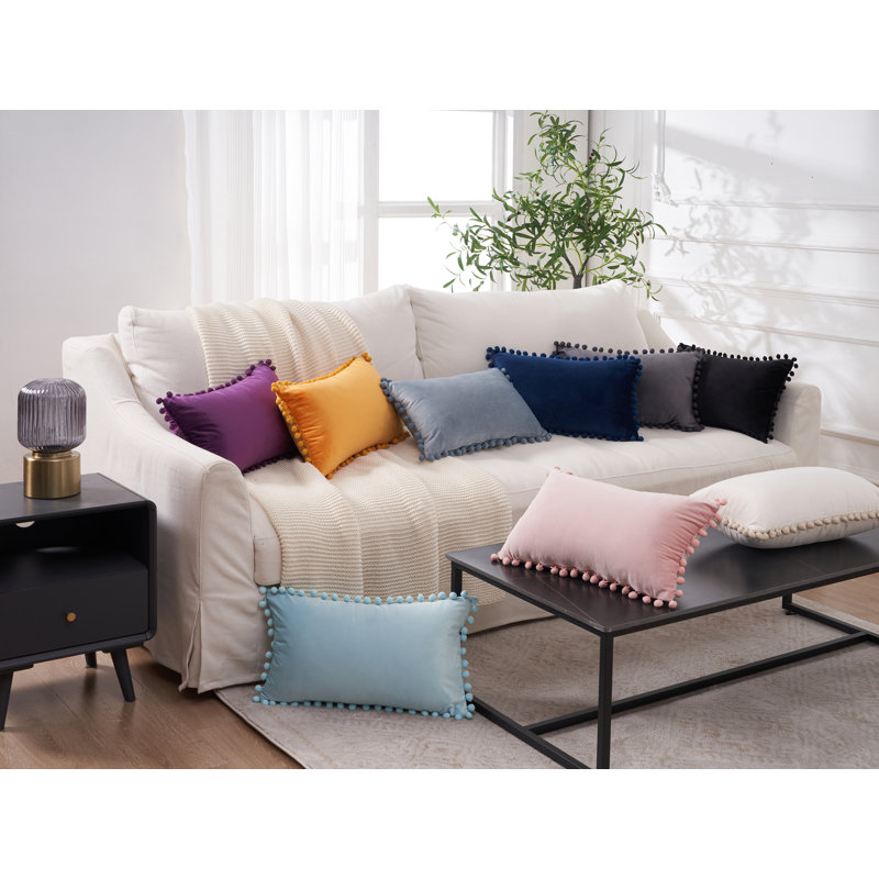 Pom Pom Velvet Velvet Reversible Pillow Cover, Black