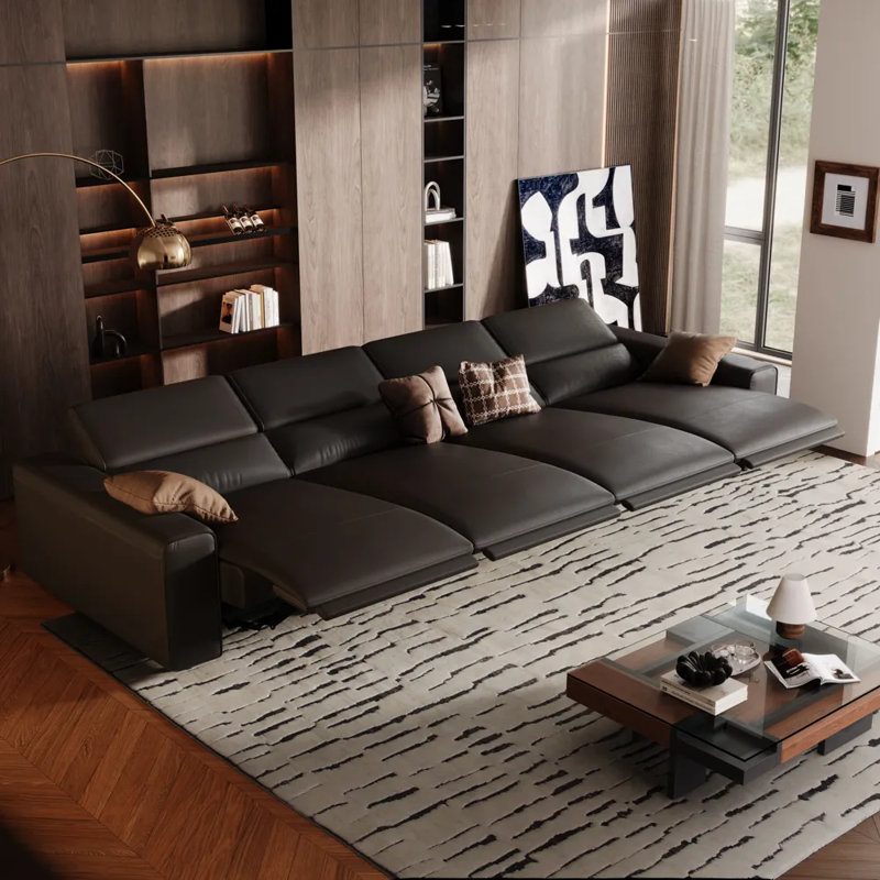 Canapé inclinable électrique Benjamin, 28.5" H x 137" W x 40.5" D, Noir