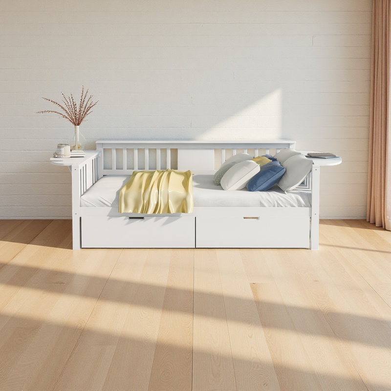 Full Size Daybed With Two Drawers, White