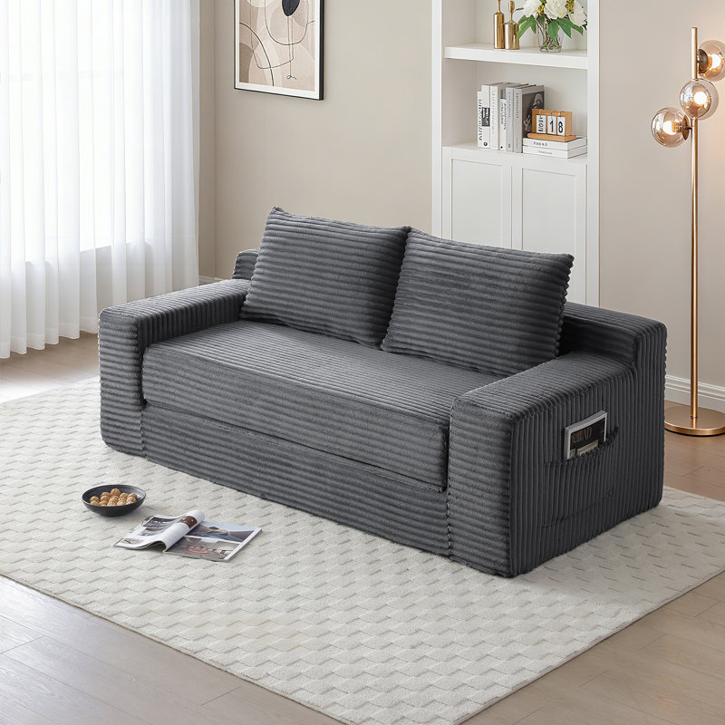 Canapé-lit à mémoire de forme en mousse, lit convertible 2 en 1 pliant, sans assemblage, Velours côtelé gris, Gris