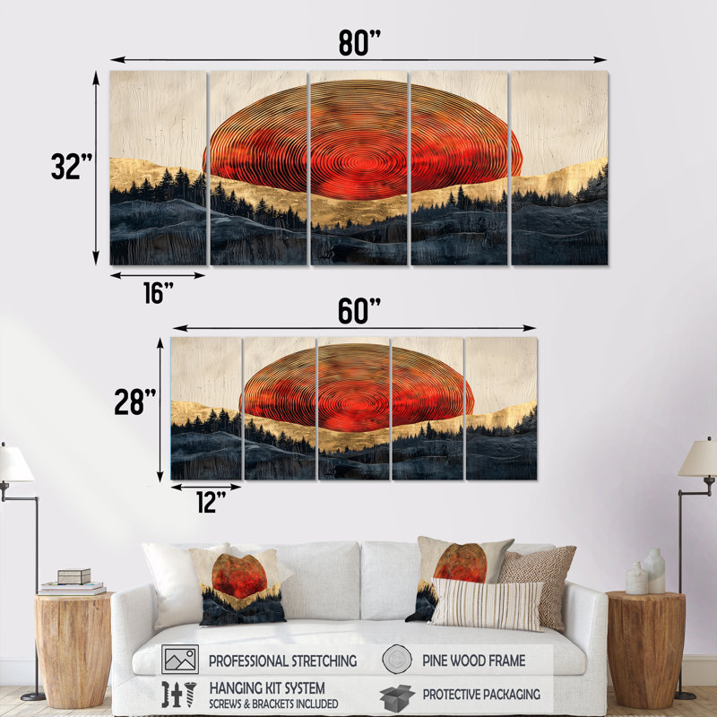 Crigler - forêt, art mural - décoration murale traditionnelle, H 32 po x l 80 po, 5