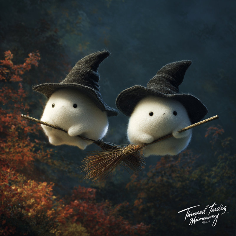 «Puffy Witches Duo», art mural sur toile tendue, H 20 po x l 20 po