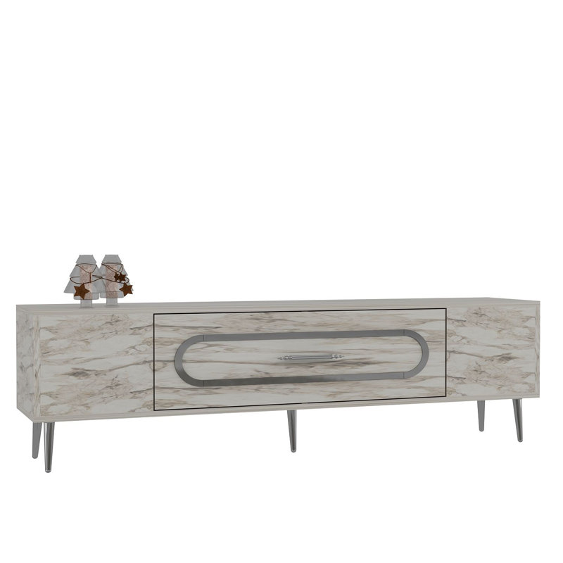 Olivia Unfinished TV Stand, Vintage White/Silver, 150cm