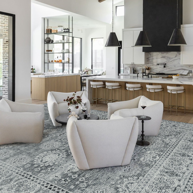 Machine Washable Bohemian Style Indoor Low Pile Carpet, Non-Slip And Machine Washable, Rectangle 8' x 10'