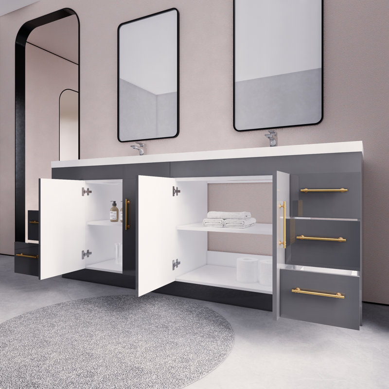 Ensemble de meuble-lavabo double 84 po Irline, Gris