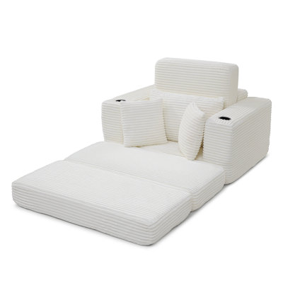 52.4'' Boneless Chaise Lounge Chair Indoor-Oversized Cloud-Like Cozy Comfy Modular 3-in-1 Sofa Bed for Reading, Living Room & Bedroom Corduroy Couch Sleeper,Beige