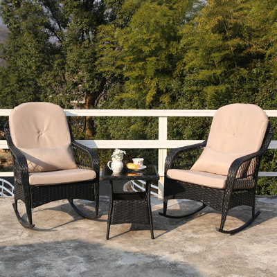 Bessemer Wicker Rattan Outdoor Rocking Chair Set with Coffee Table
