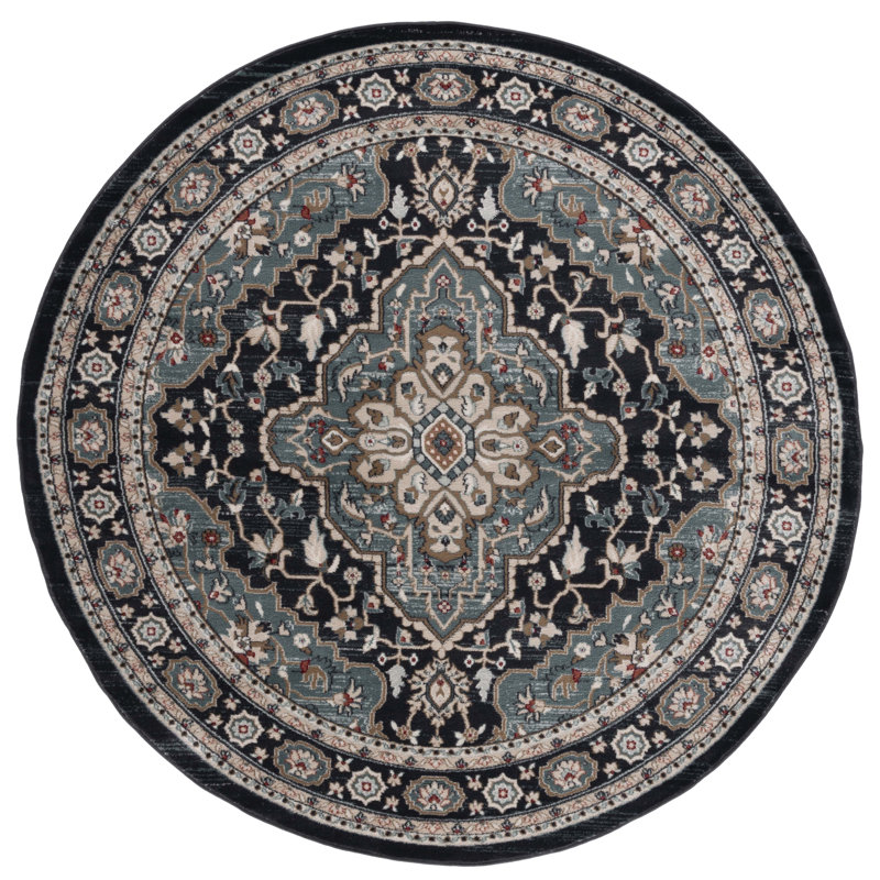 Tapis performance oriental Klose, Rond 9 pi, Teal/Black
