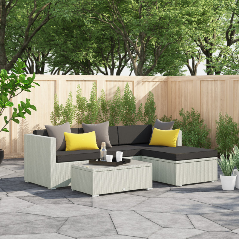 Felicity Rattan 3 - Sofa Set with Cushions, Black/Grey
