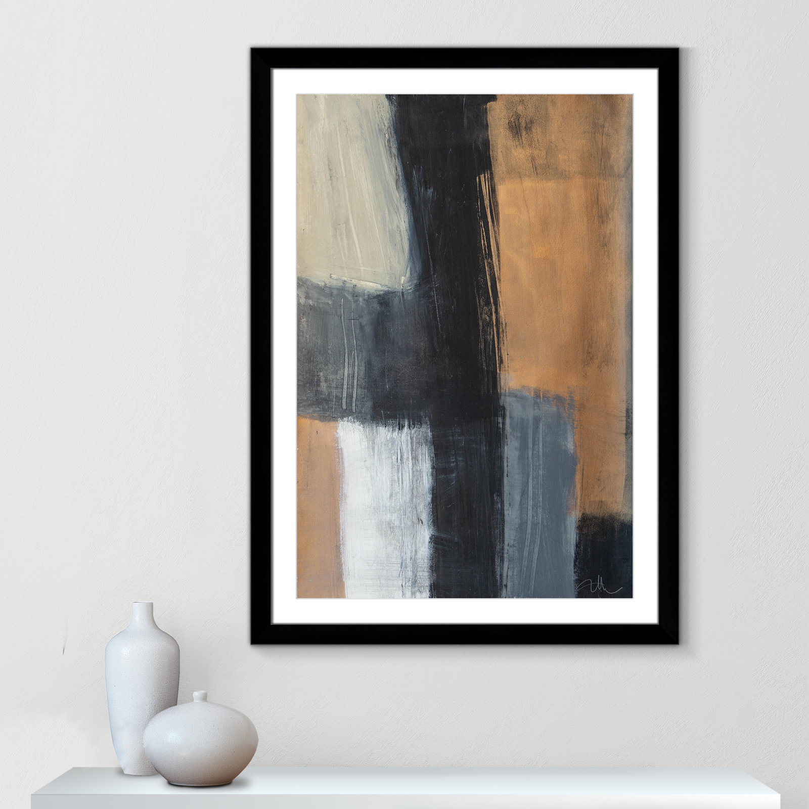 Calderon "Metallic Slate II" Print, 43" H x 31" W x 1.25" D, Black Cube Frame Matted