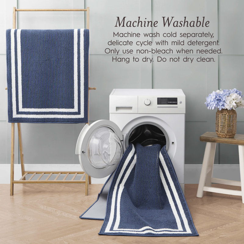 Debbie Machine Woven Synthetic Area Rug in Blue/White, Runner 2'2" x 6', Dusty Navy/Natural