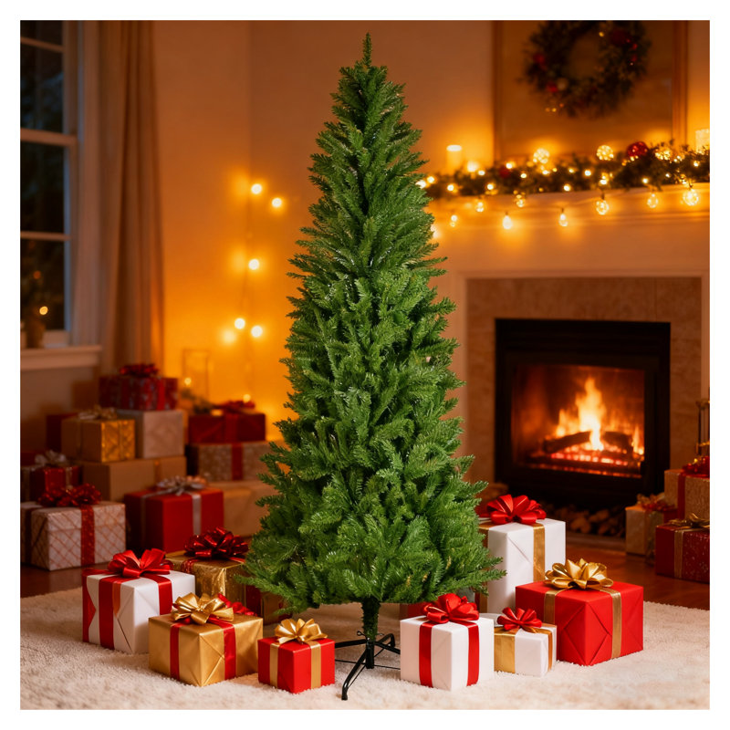 Arbre de Noël au crayon 5 pi, arbre de Noël artificiel mince avec 556 pointes denses, branches vertes réalistes en PVC - arbre de Noël étroit compact pour les petits espaces