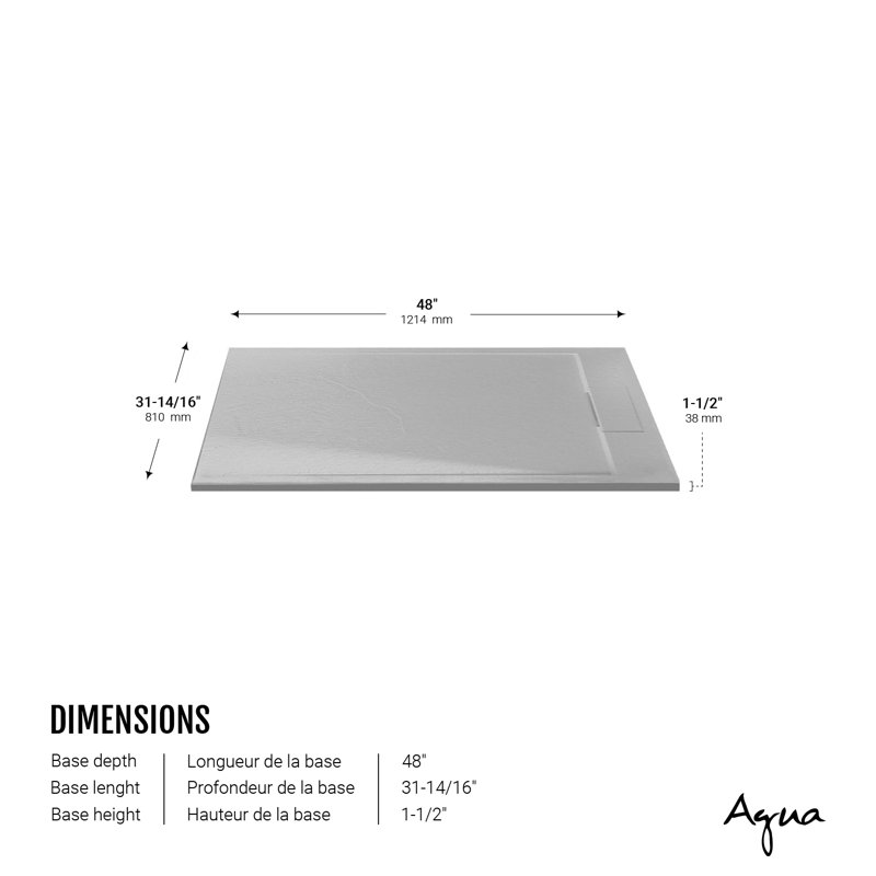 Base de douche texturée de 32 po x 48 po Aurelia en gris mat pour installation en alcôve ou en coin