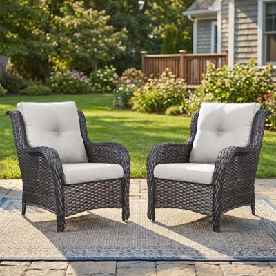 Deb Wicker Rattan Outdoor Patio Lounge Chairs with Cushions
