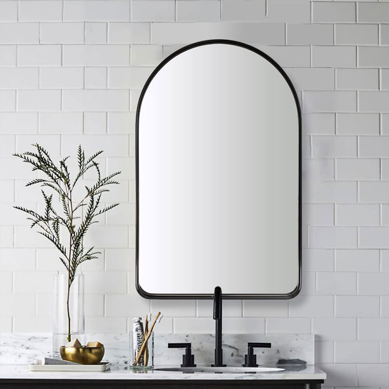Miroir de salle de bain Hafsa Cadre en acier inoxydable, 38 po x 24 po, Noir mat