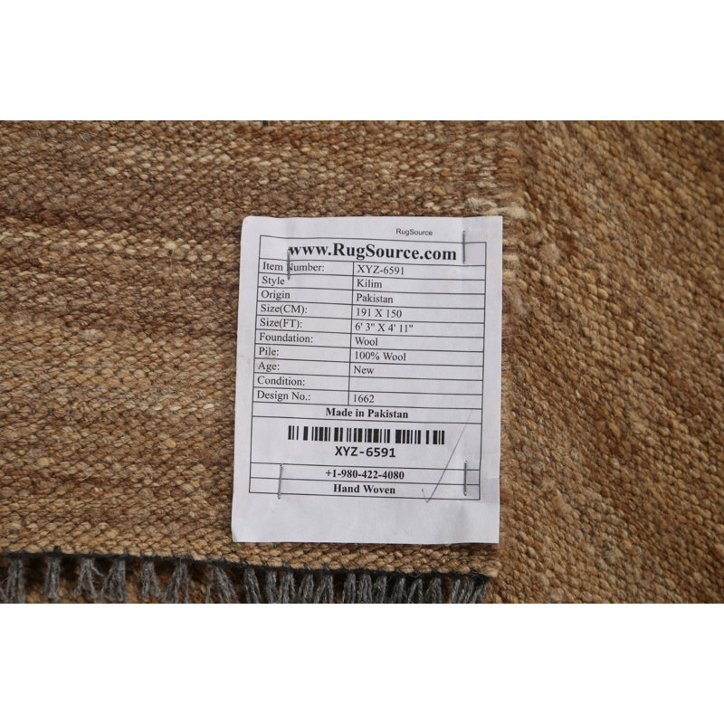 Tapis unique en laine noué à la main brun / beige nouvel âge 5 pi 2 po x 6 pi 8 po