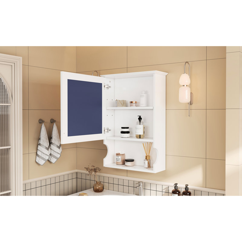 20,3 lb, fixation murale, rangement avec miroir, conception moderne, cadre en bois massif, armoire de salle de bain avec miroir, détails sculptés élégants, tablettes réglables