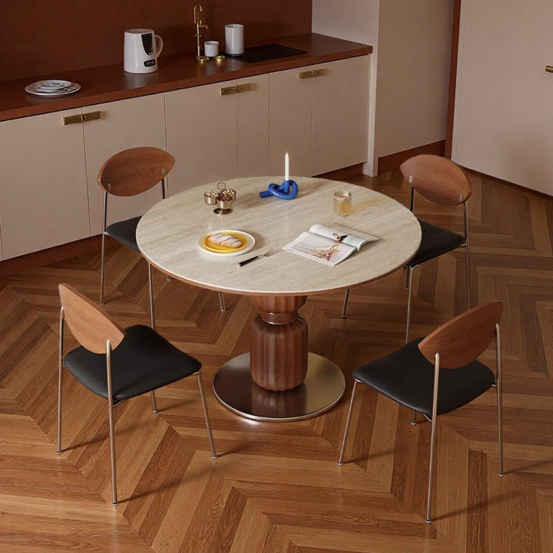 Solid Stable Lantern-shaped Round Dining Table Set, 7 Pieces: Table, 6 Chairs, 29.52" H x 43.3" W x 43.3" D