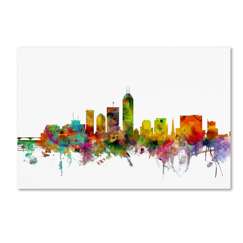 « indianapolis indiana horizon », reproduction d’impression sur toile tendue, H 16 po x l 24 po x P 2 po