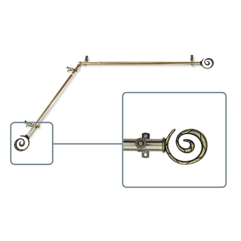 Tringle à rideaux simple curameng, 66 po à 120 po, Laiton antique