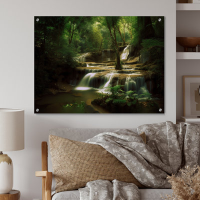 Waterfall In Dense Forest II - Mountains Acrylic Wall Art