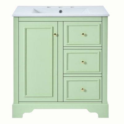 meuble-lavabo de salle de bain avec lavabo en céramique, 3 tiroirs et tablettes réglables