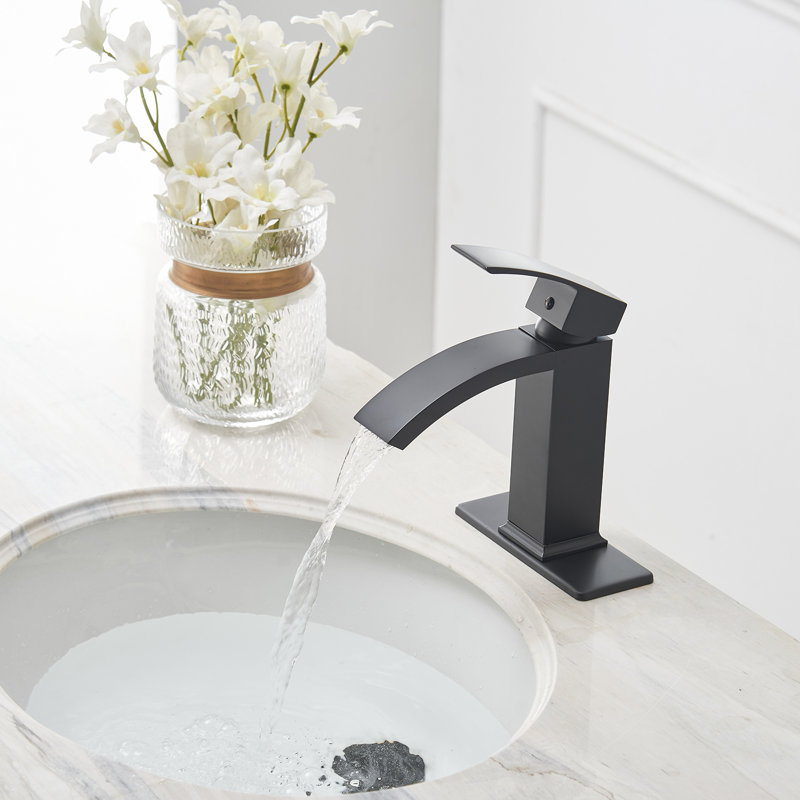 Robinet de lavabo de salle de bain monotrou à faible arche Waterfall, Noir mat