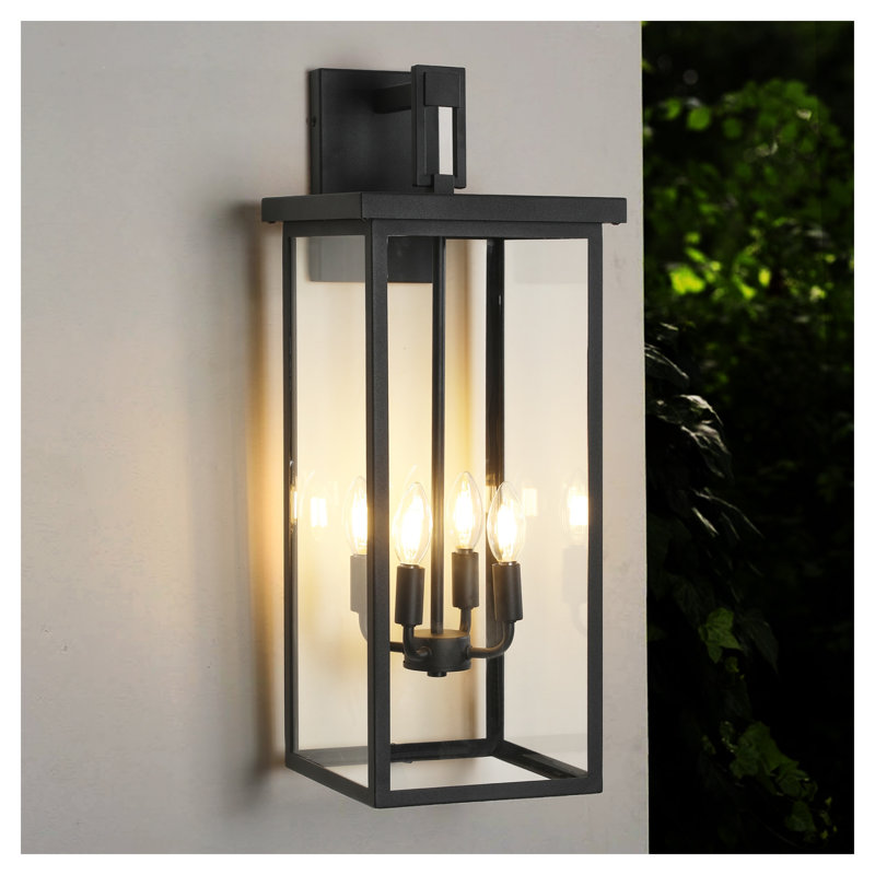 Modern Black Outdoor Wall Lantern with Clear Glass - Weatherproof Porch Light Fixture for Front Door, Patio & Garden