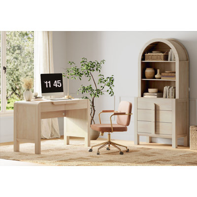 Ensemble de bureau 2 pièces, bureau de direction moderne de 47 po avec station de charge et tiroirs et bibliothèques arquées à 3 niveaux de hauteur de 71 po de hauteur avec rangement ouvert pour le salon, la chambre à coucher et le bureau à domicile