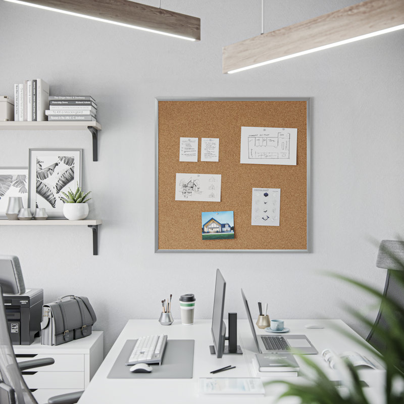 Wall Cork Bulletin Board, Silver, 3' H x 3' W