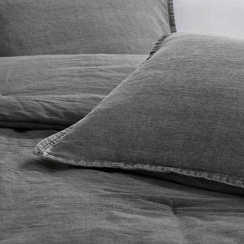 Ensemble d'édredon en sergé délavé, Gris, Édredon double / grand + 2 taies d'oreiller
