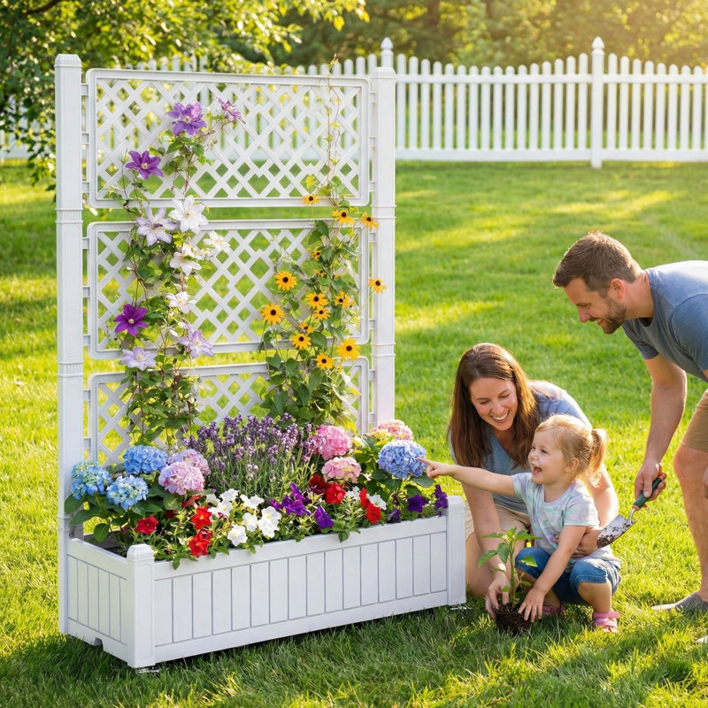 Lit de jardin surélevé en résine l 42,5 po x H 61 po, Blanc