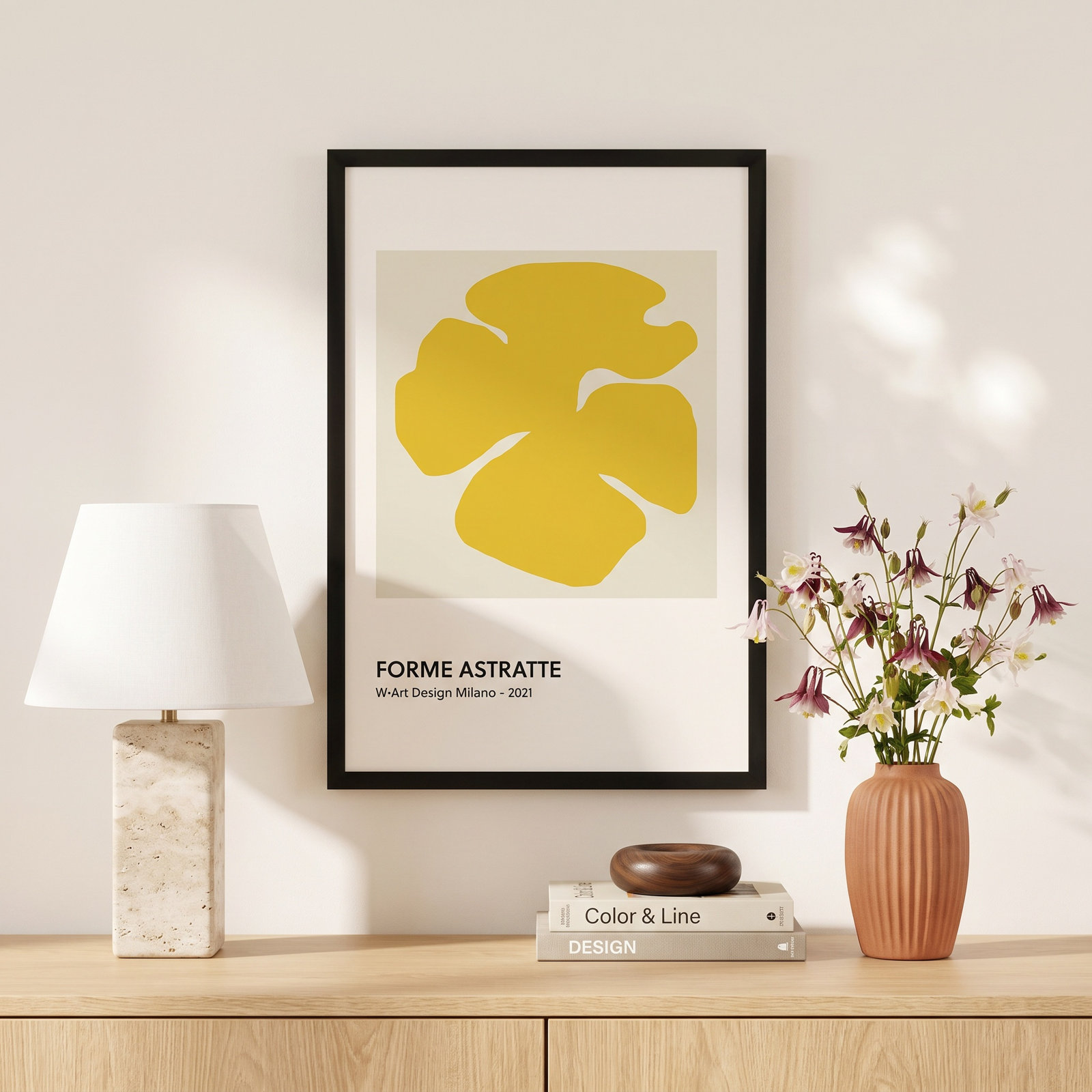 Deryn "Forme Astratte Yellow" Print, 20" H x 14" W x 1.25" D, Black Framed Paper
