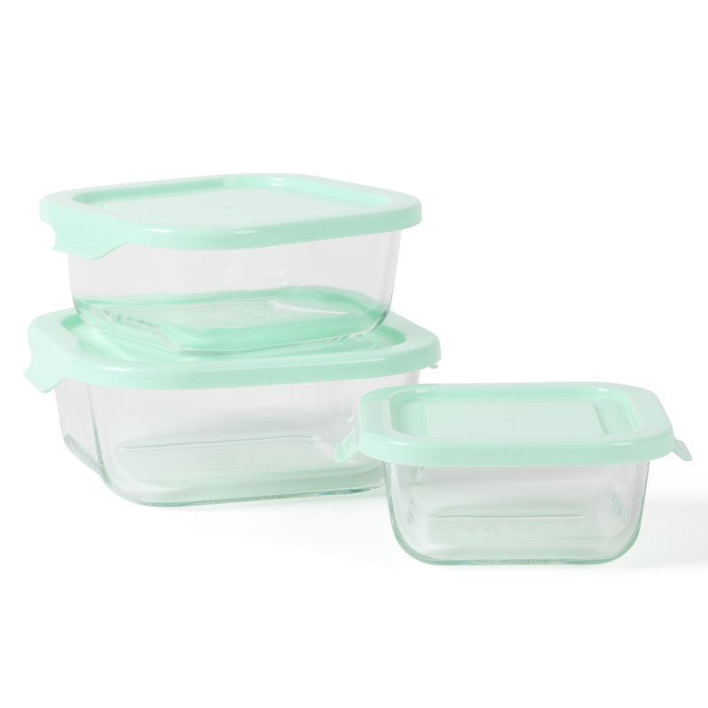Martha Stewart Hadsell 6 Piece Borosilicate Glass Square Storage Container Set w/ Pop Lids