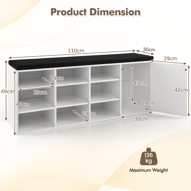 9 Pair Shoe Storage Bench