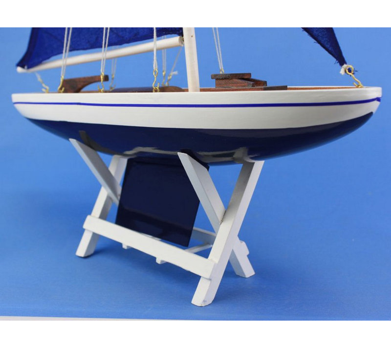 Bateau à voile flottant en bois, Rouge / Blanc, H 12 po x l 2,5 po x P 8 po